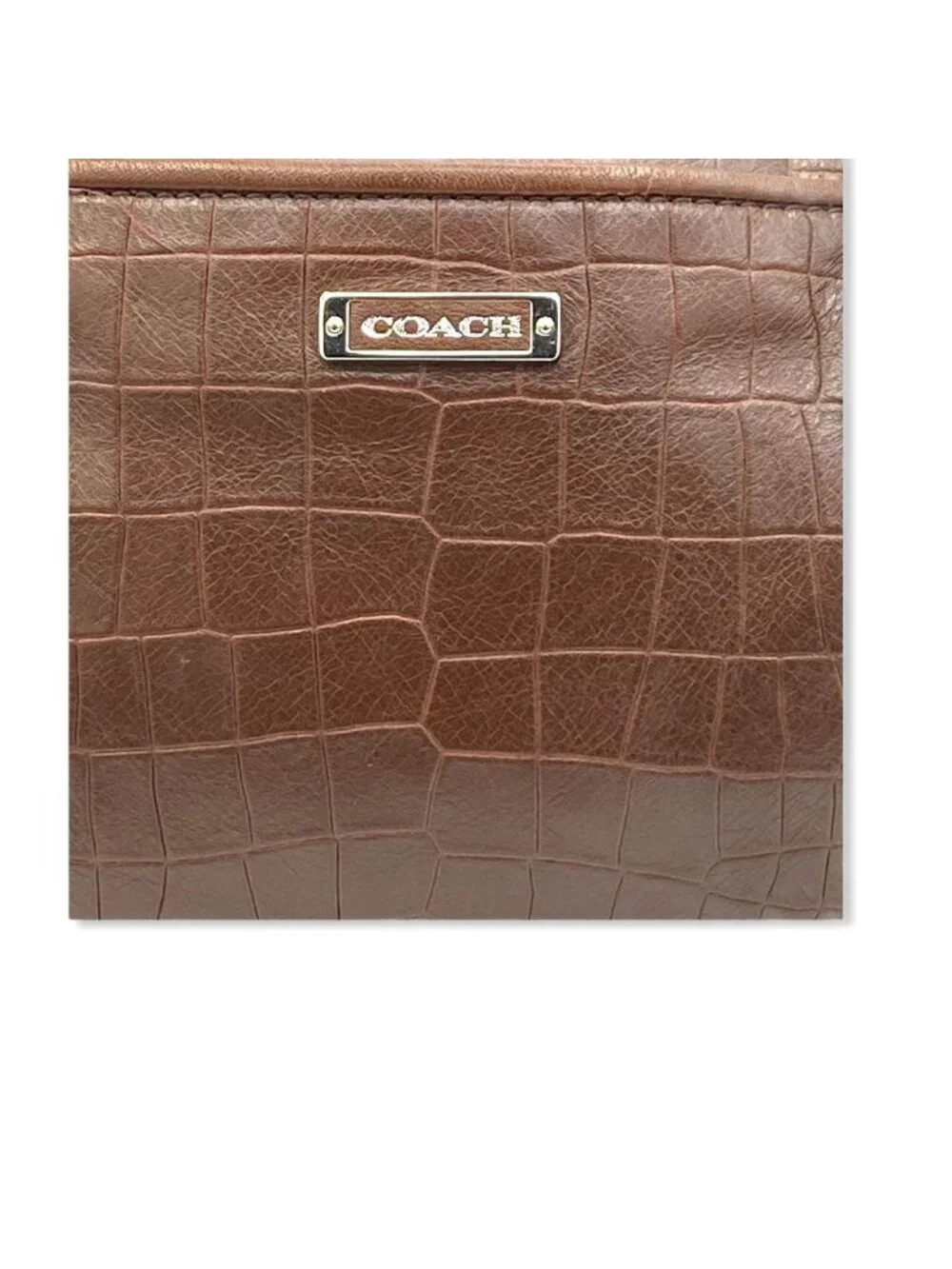 Coach F25125 Brown Croc Embossed Leather Satchel Bag Tassel Charm